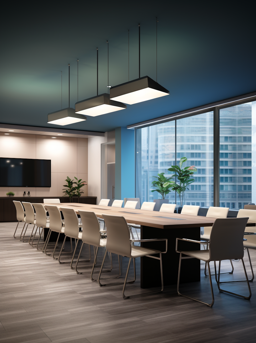 Modern enterprise boardroom with integrated AV and collaboration technology